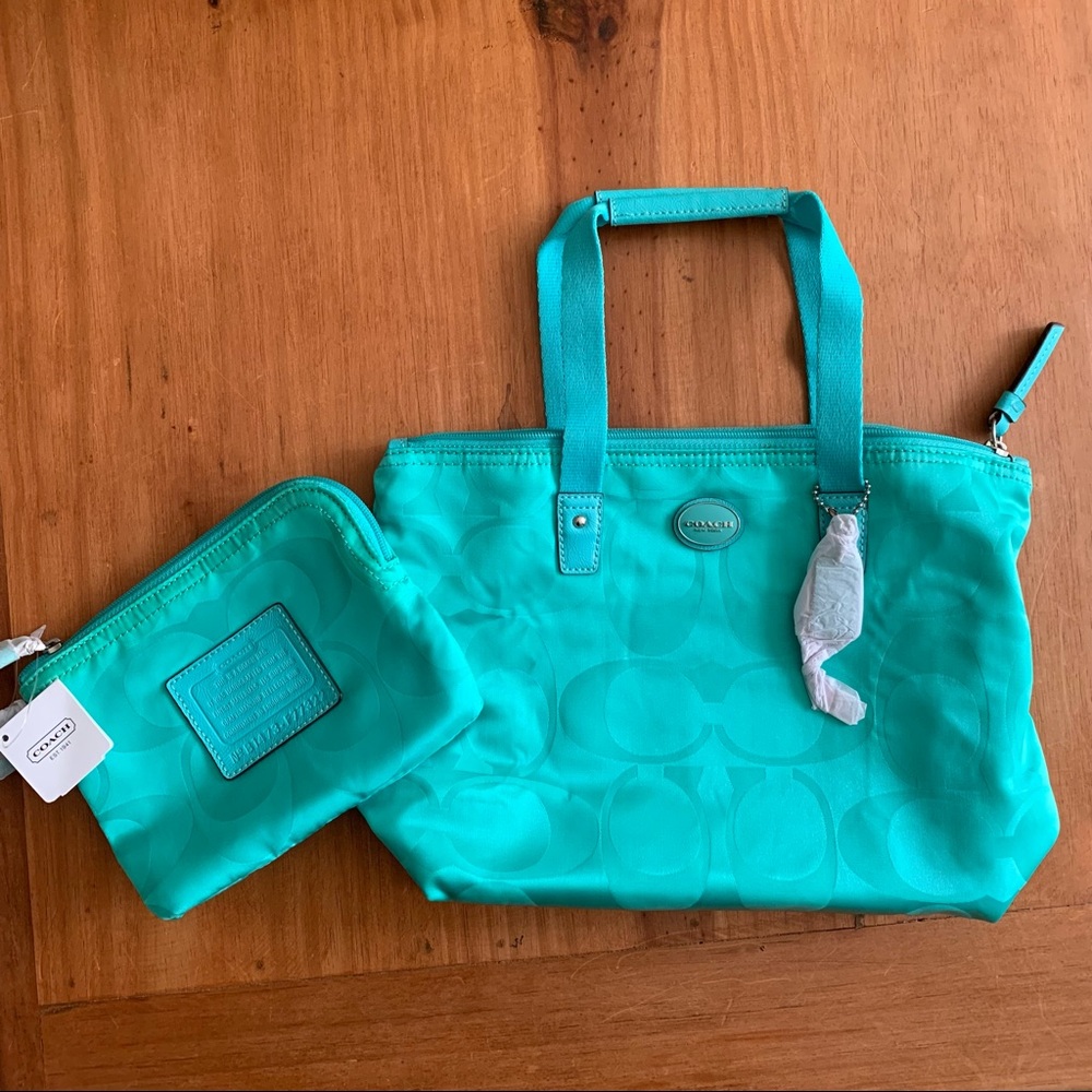 COACH Mini Nylon Turquoise Bag with Coin Purse